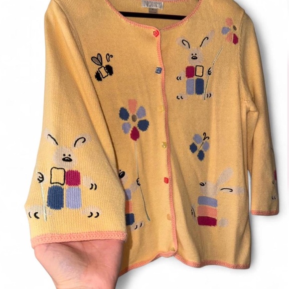 Christopher & Banks Sweaters - Early Y2K Vintage Christopher & Banks Whimsical Storybook Bunny Cardigan